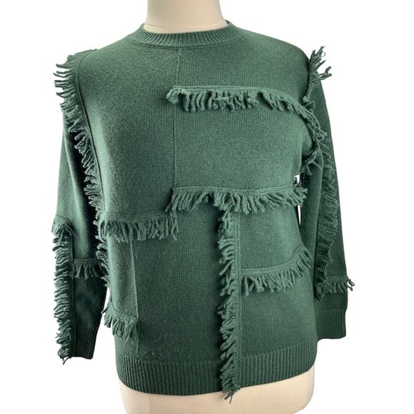 Vintage Forest Green tassel Cashmere Knit Pullover Sweater, Size Women's Large - Picture 1 of 7